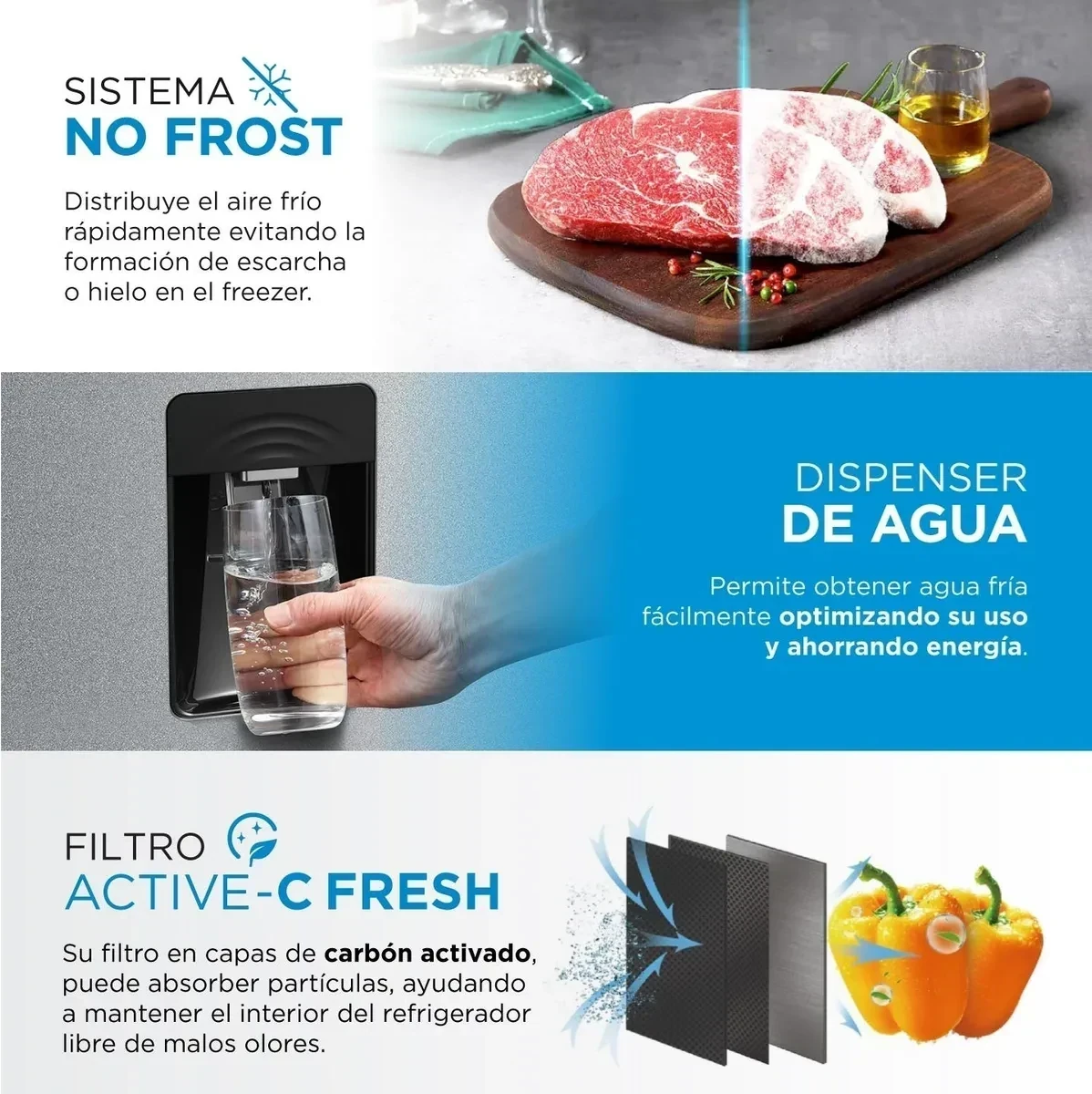 Heladera No Frost Inverter Midea Ac. Inox Top Mount 412 L 3