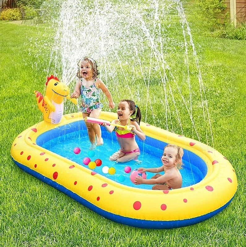 PISCINA CON ASPERSORES DINOSAURIO