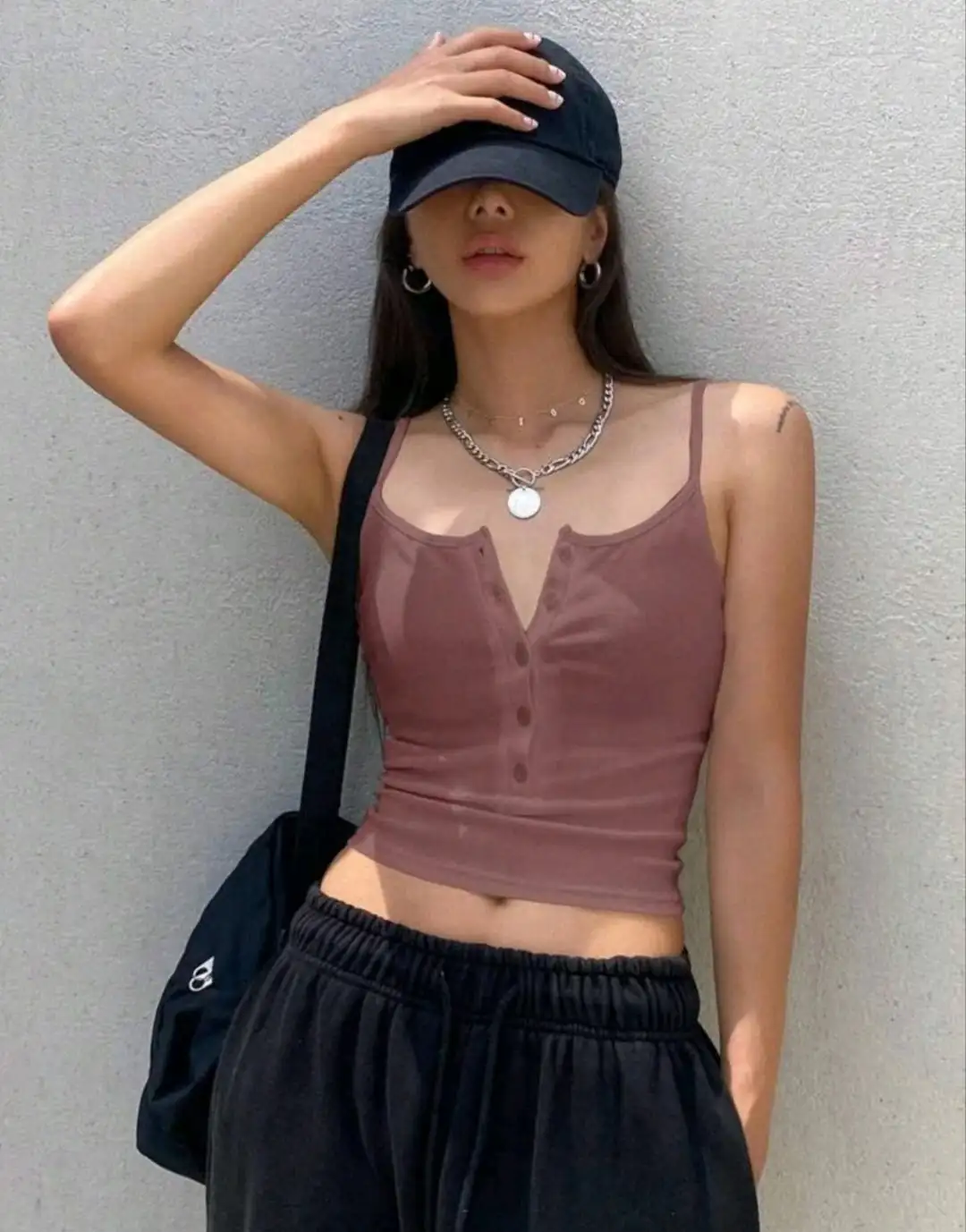 DAZY Top De Camisola Ajustado Con Botones Y Color Sólido