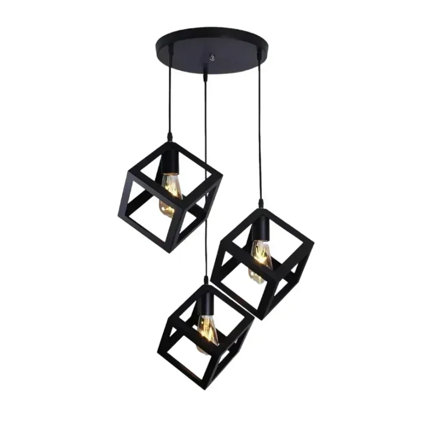 LAMPARA COLGANTE CUBO NEGRA 3L E27