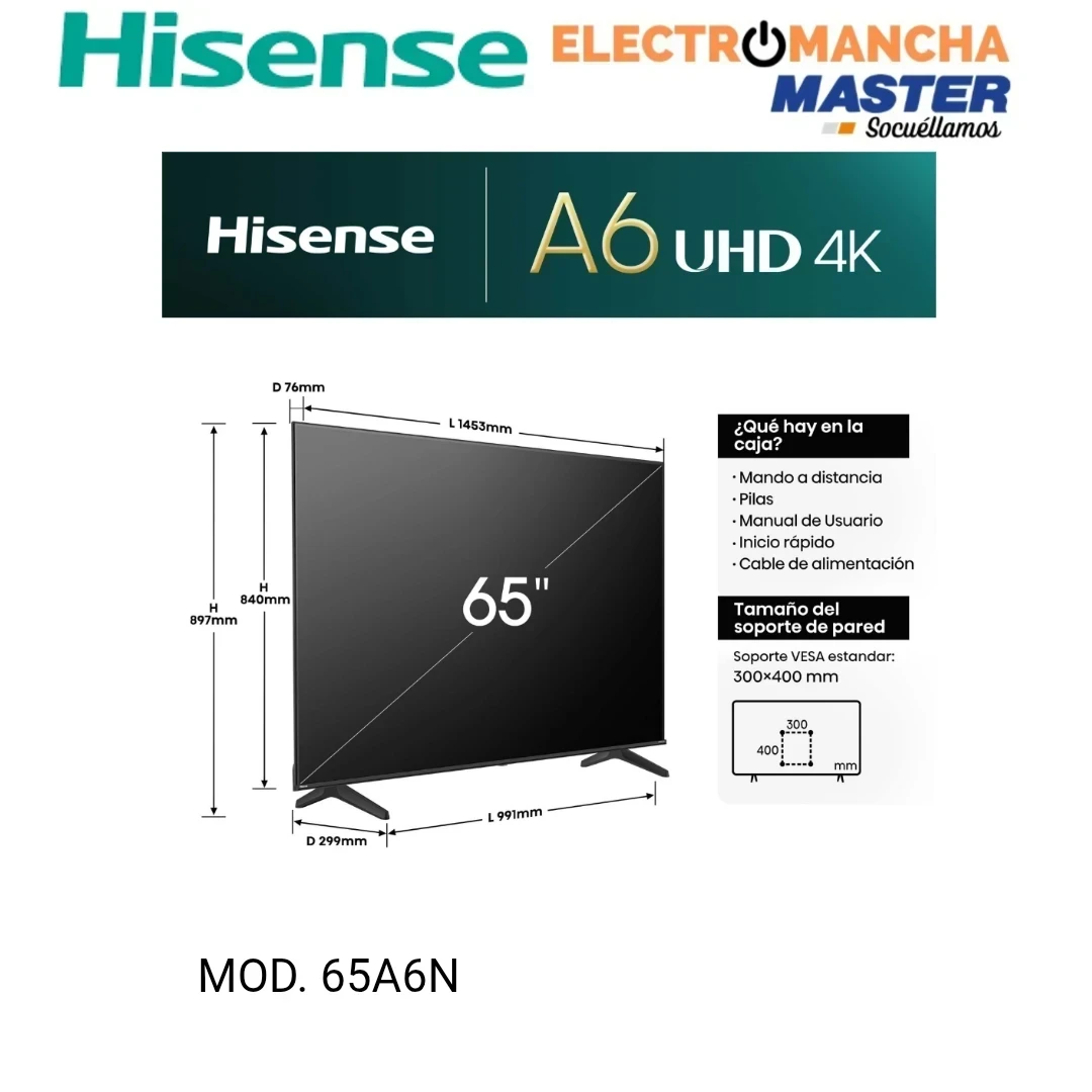 TELEVISION HISENSE 65A6N 65" PULGADAS 4K SMART TV 2