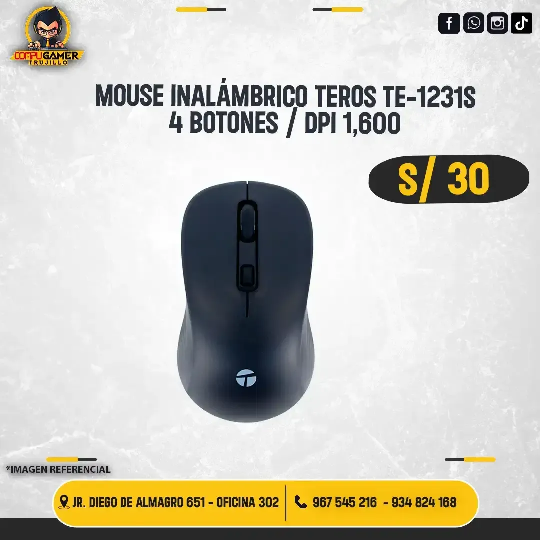 MOUSE INALÁMBRICO TEROS TE-1231S BLACK