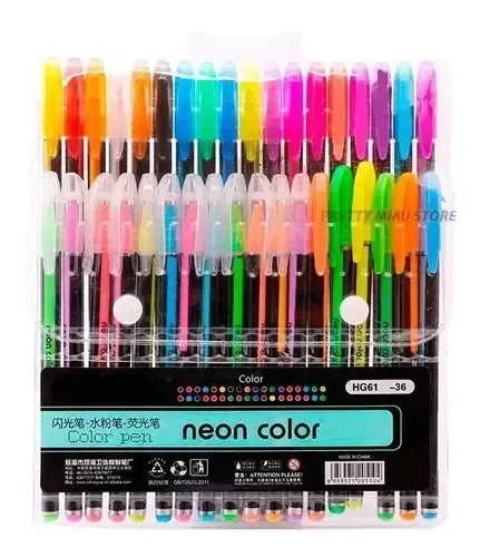 Estuche de bolígrafos neon de gel con 36 tintas