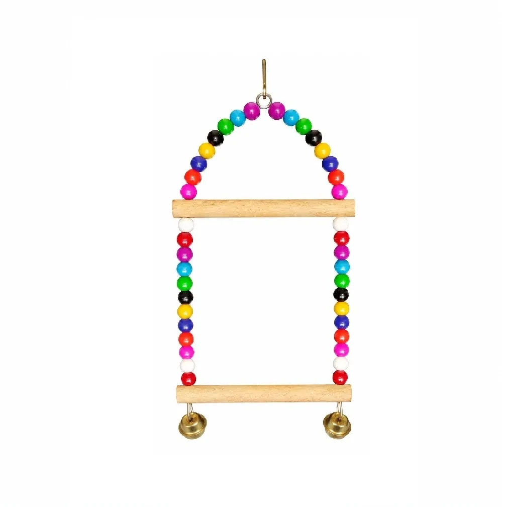Juguete Columpio Interactivo Para Aves Doble Fila Con Cuencas De Colores Y Cascabel