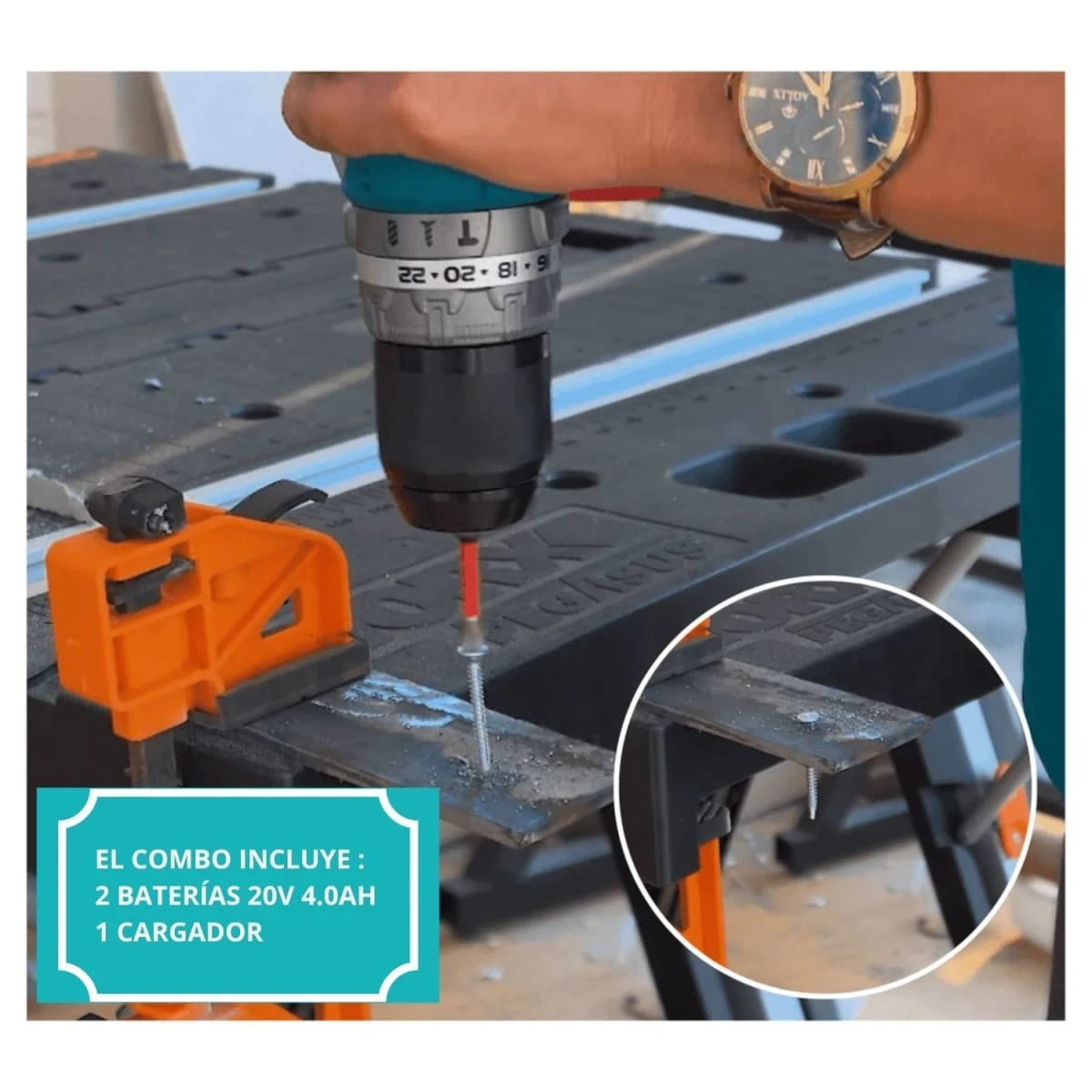 TOSLI240202-TIWLI20851 Taladro percutor + llave de impacto 850nm + rotomartillo + amoladora total 7