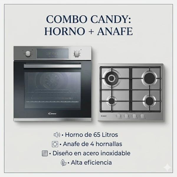 COMBO HORNO + ANAFE CANDY FCP605-CHG6 HORNO 65L ANAFE 4 HORNALLAS