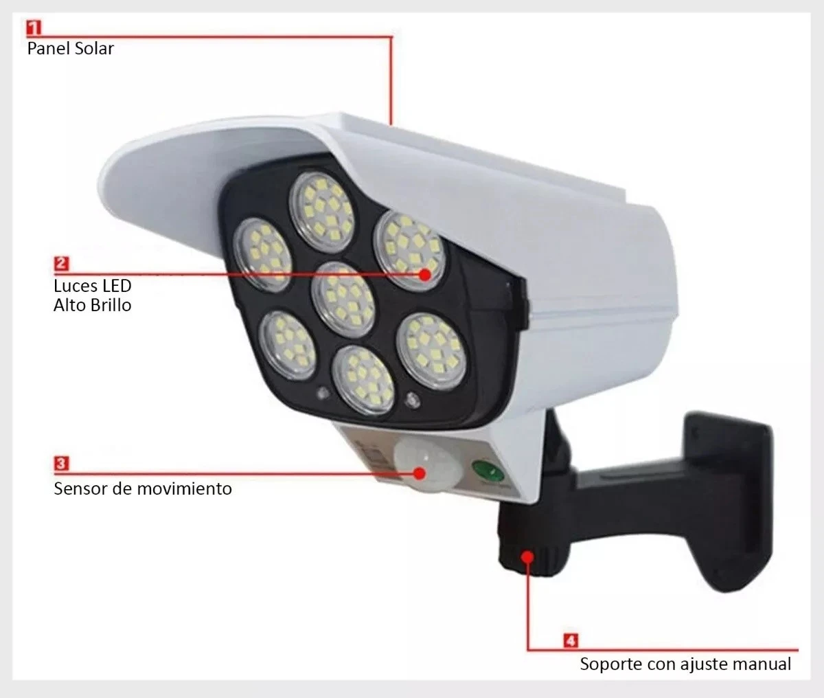 Lampara Led Solar con sensor de movimiento tipo camara  3