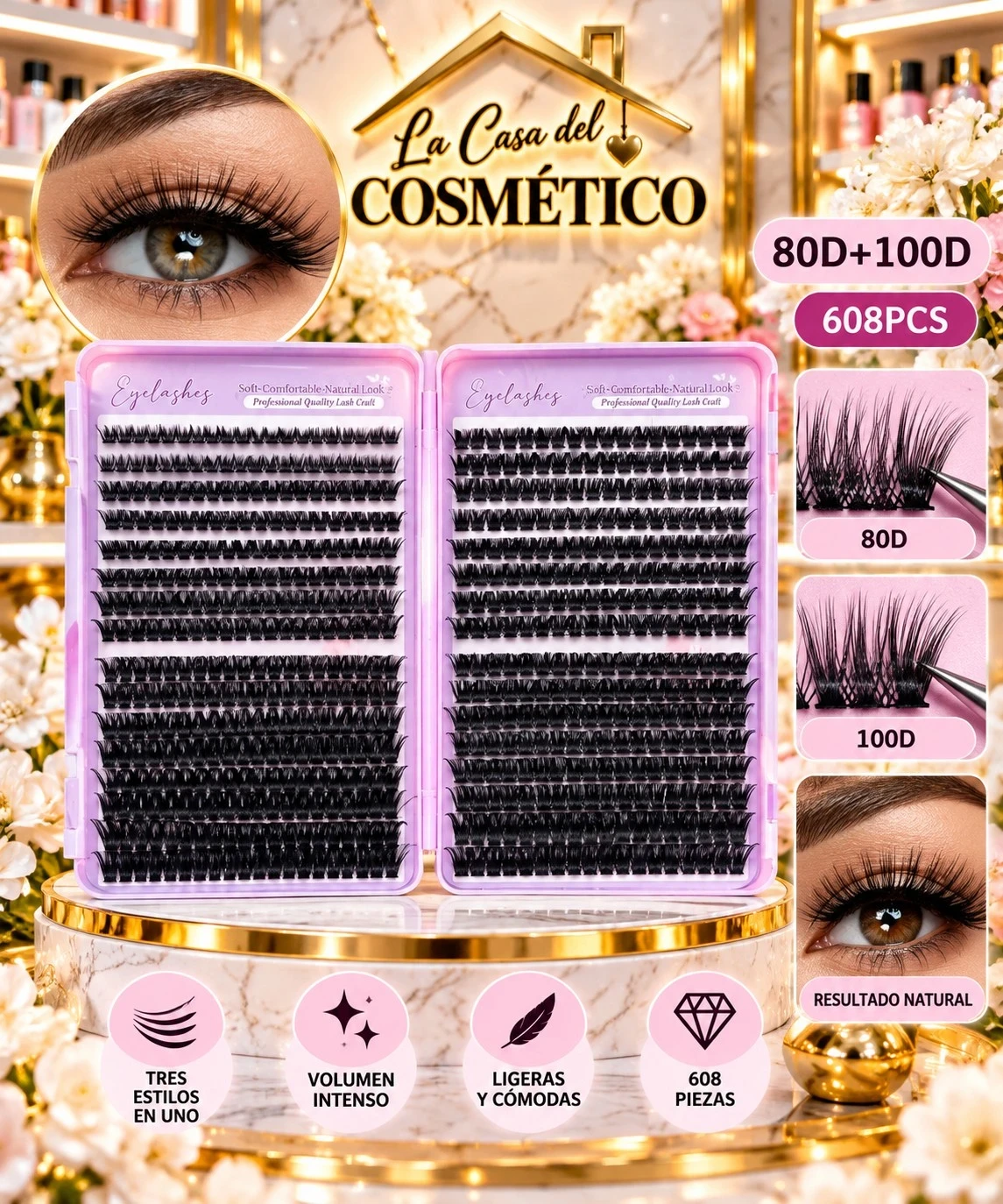 lumera pestañas volumen extremo duo 80d + 100d – 608 piezas