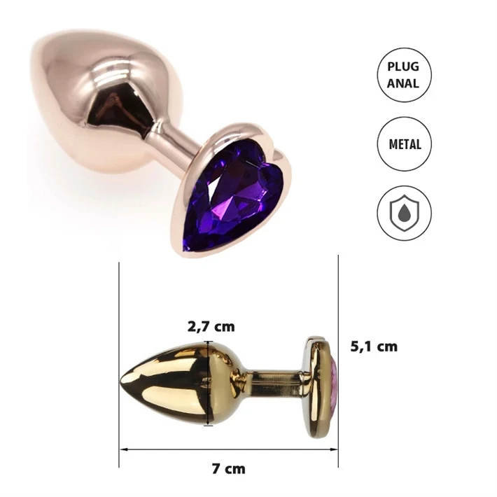 Cassiopeia Violeta S: Joya anal Small dorada con gema Violeta con forma de corazon