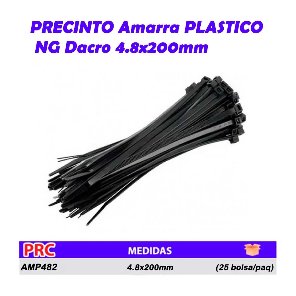 PRECINTO Amarra PLASTICO NG Dacro 4.8x200mm (100pz/bol)
