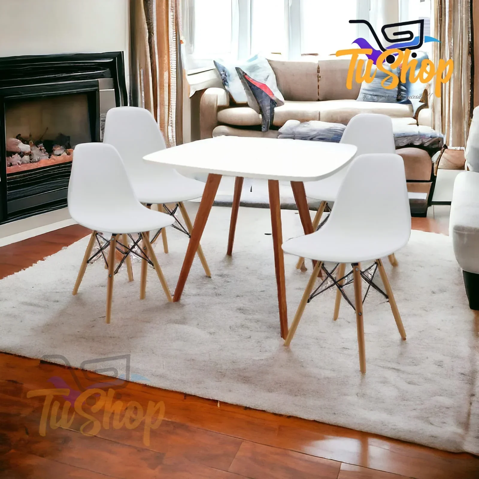 Juego Comedor Nordico Blanco Cuadrado 