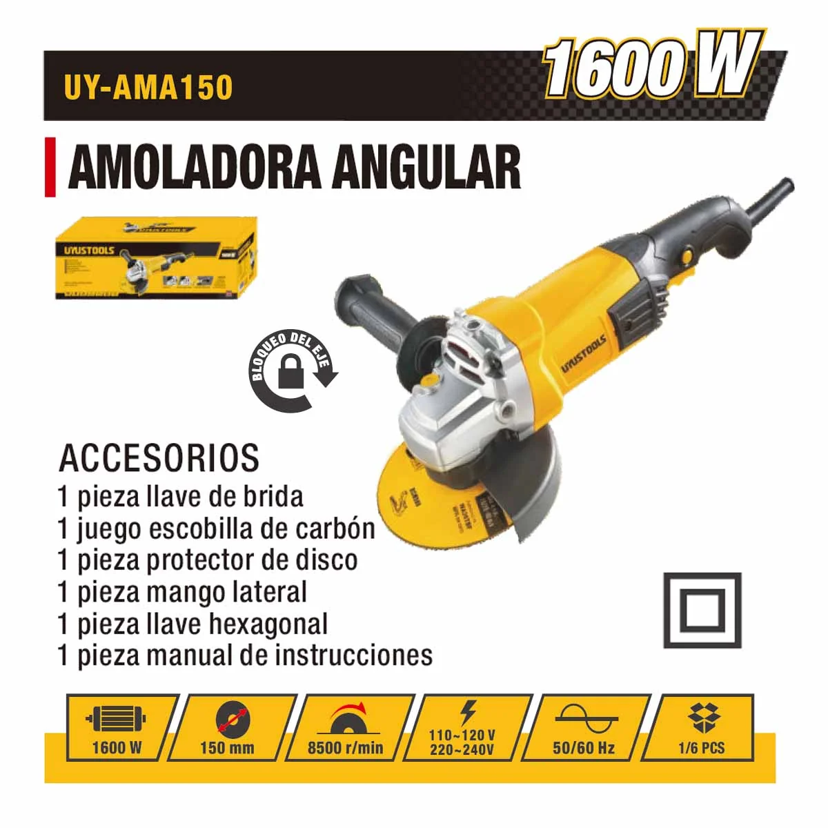 AMOLADORA UYUST 6" 150MM-1400W