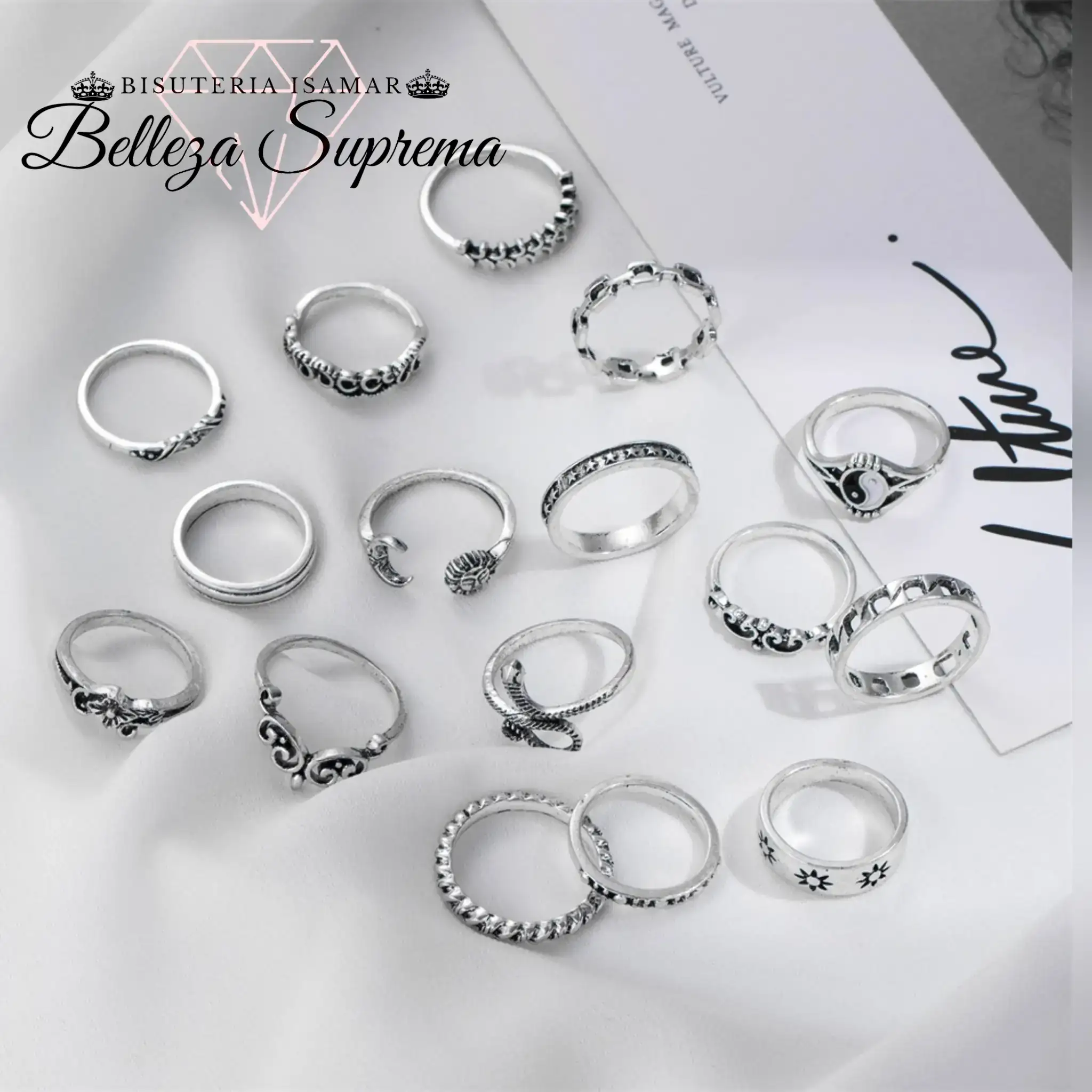 SET DE 16 ANILLOS PLATA QUEMADA 2