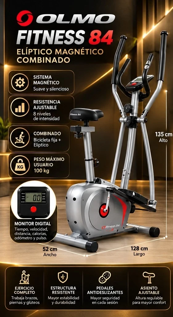 BICICLETA OLMO FITNESS 84 ELÍPTICO MAGNÉTICO COMBINADO *CONSULTAR DISPONIBILIDAD CON EL VENDEDOR*