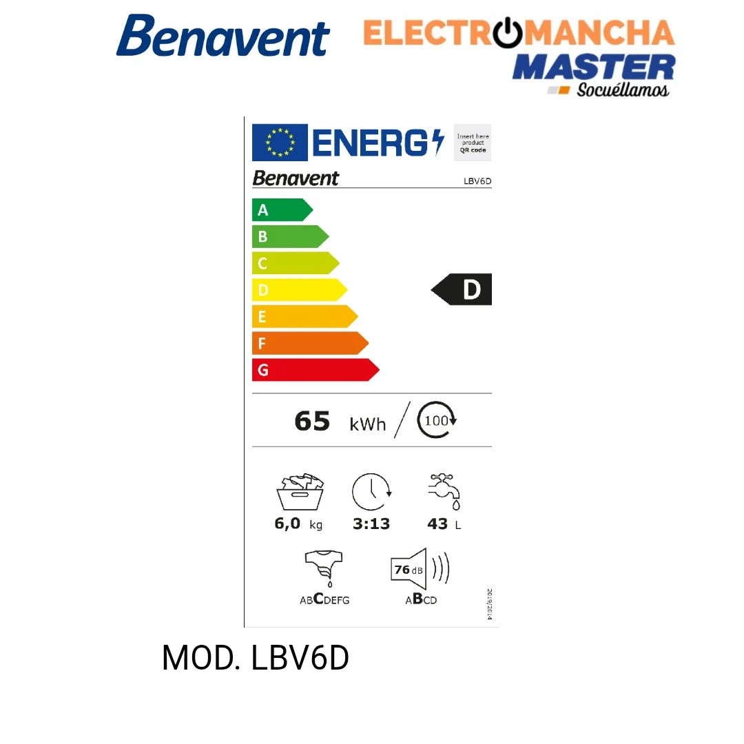LAVADORA BENAVENT LBV6D 6 KILOS 1000 RPM D 2