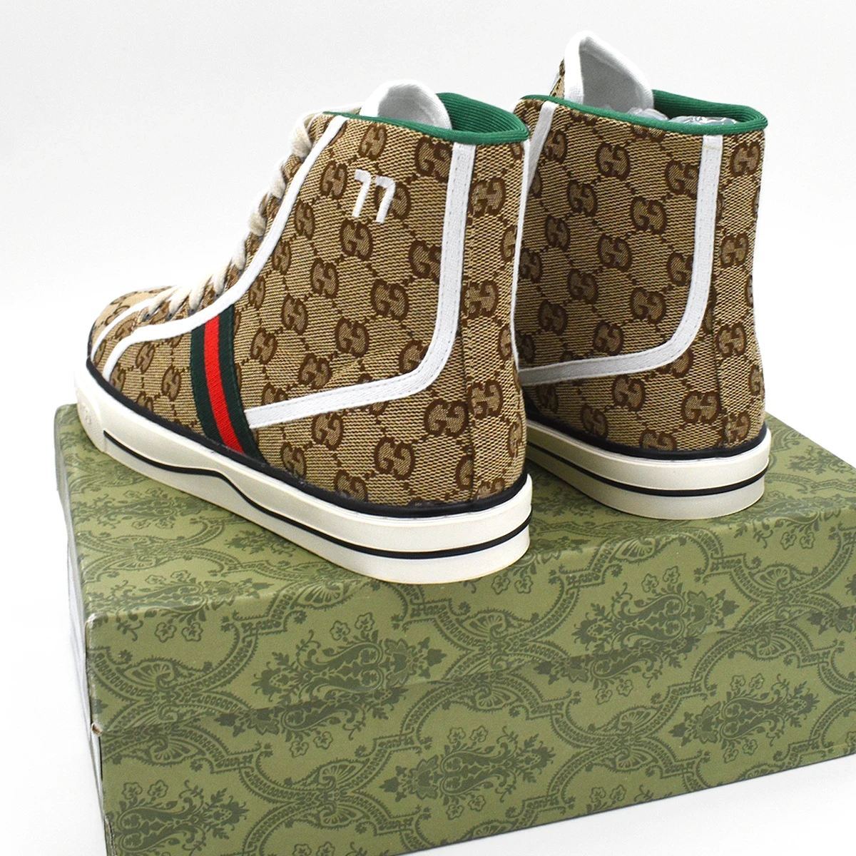 Gucci Tennis 1977 Lona Caña Alta Beige GG Estampado 3