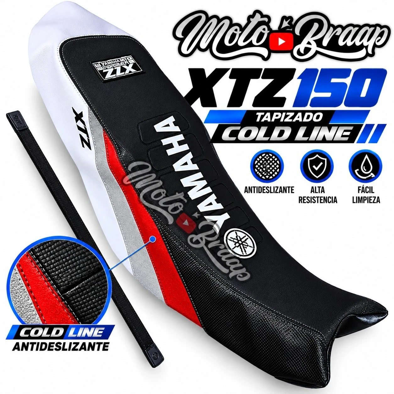 DW 115  XTZ 150 Tapizado Cold Line negro rojo blanco letrero en medio