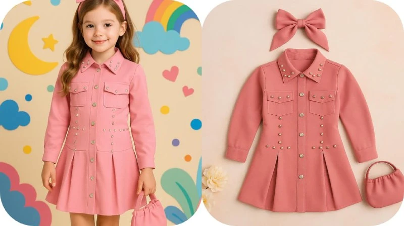 Vestido niña incluye bolso y mono  9