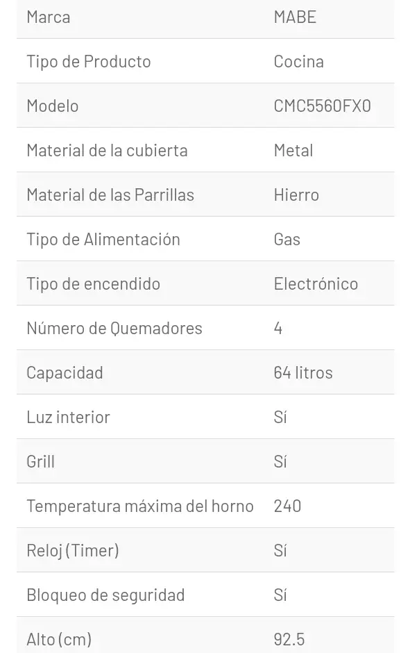 COCINA MABE CMC5560FXO 4 PL 4