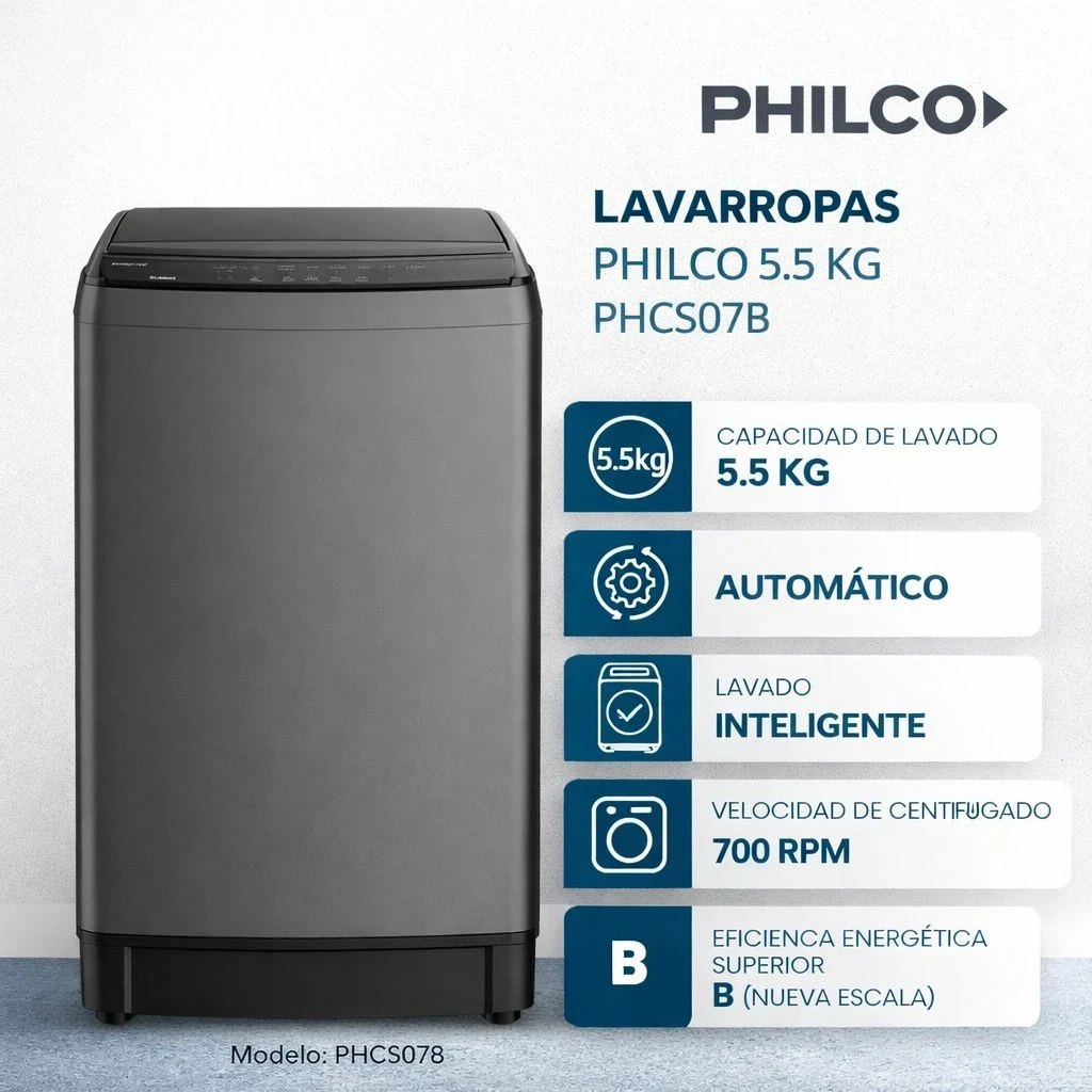 LAVARROPAS AUTOMÁTICO PHILCO CARGA SUPERIOR SILVER