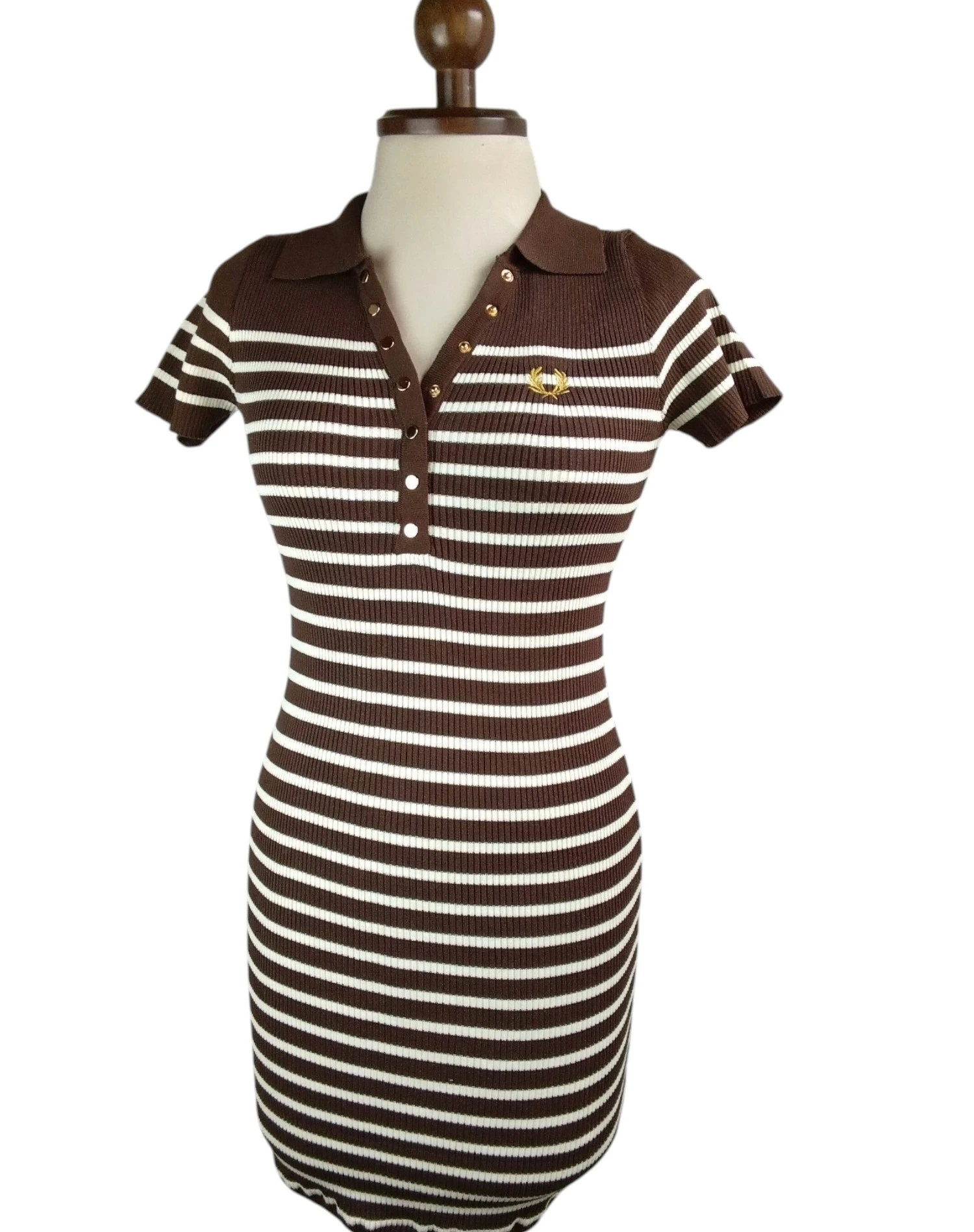 Vestido tejido cafe con beige 