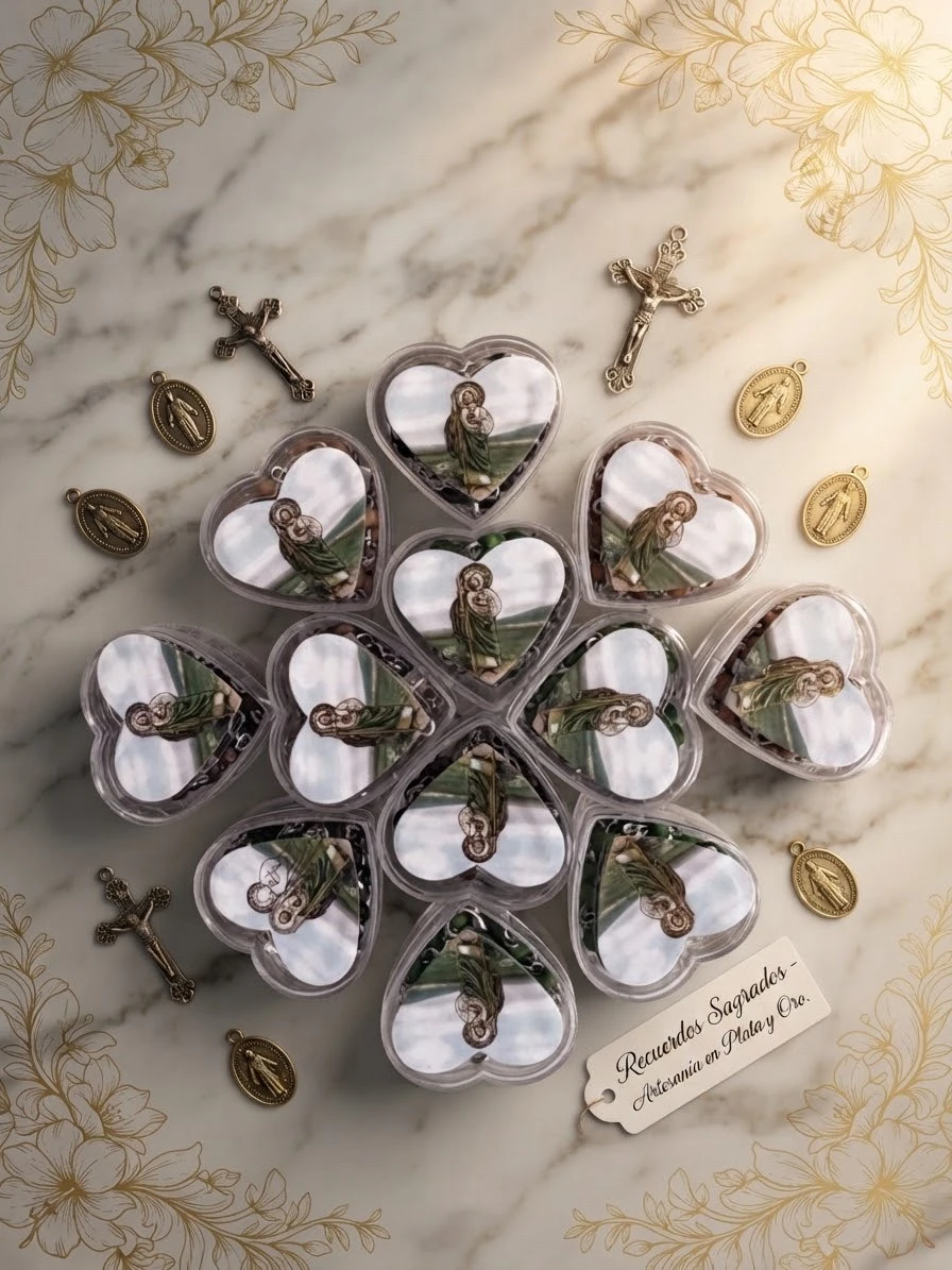PAQUETE DE 12 ROSARIOS CON ESTUCHE DE CORAZON 