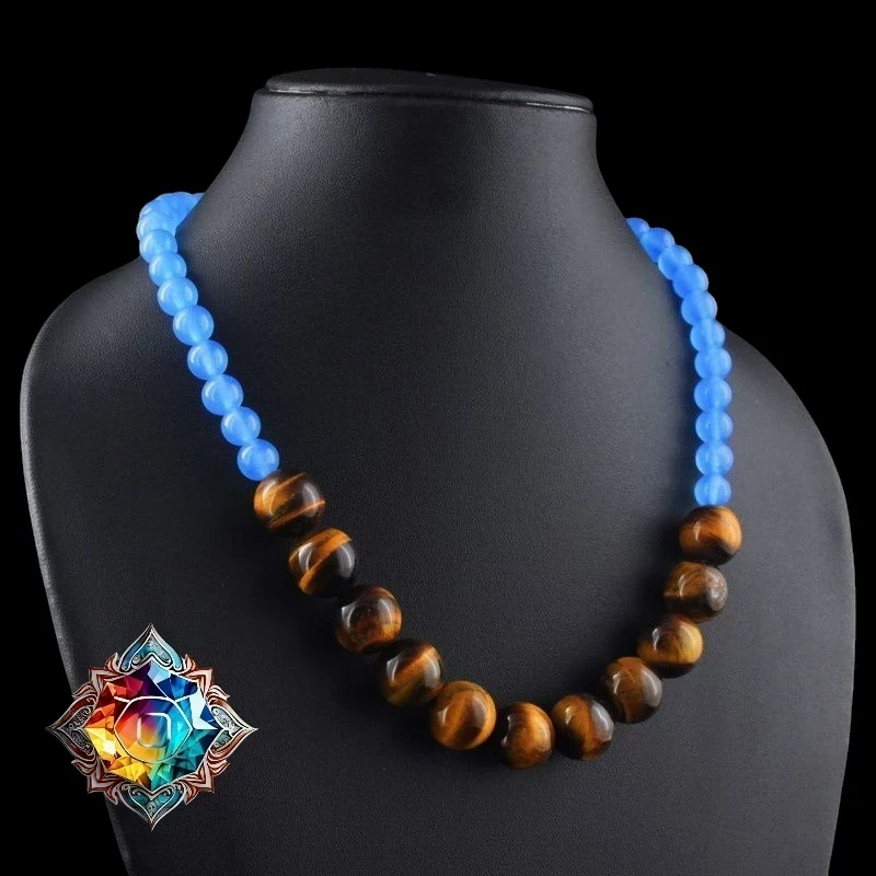 💖 Espectacular Collar de Ojo de Tigre y Calcedonia Azul 💖 5