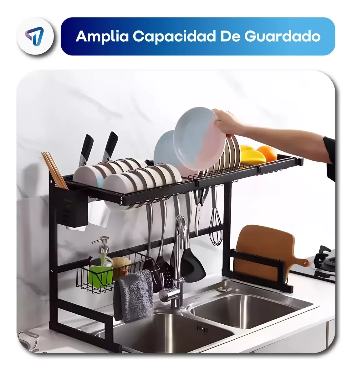SECAPLATOS ESCURRIDOR GRANDE NEGRO SOBRE BACHA WAGGS  SEPL01 4