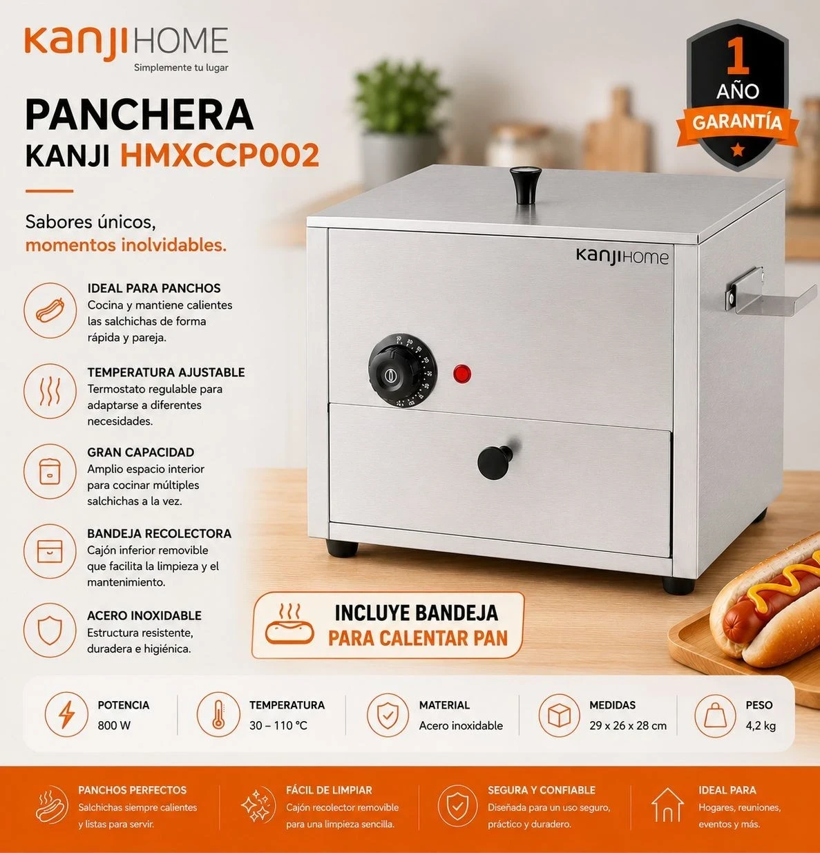 PANCHERA KANJI HMXCCP0012 55 SÚPER PANCHOS*  viene con bandeja p/calentar el pan 