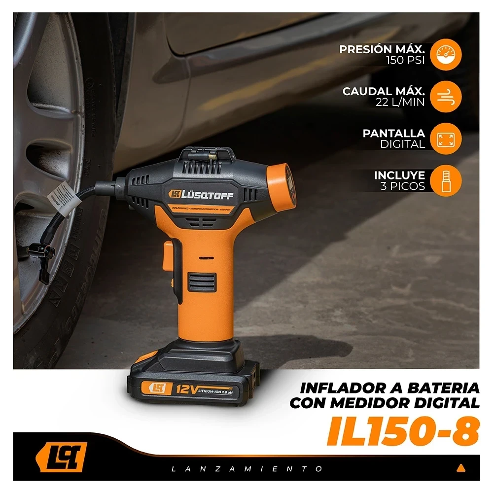 INFLADOR A BATERÍA LUSQTOFF CON MEDIDOR DIGITAL