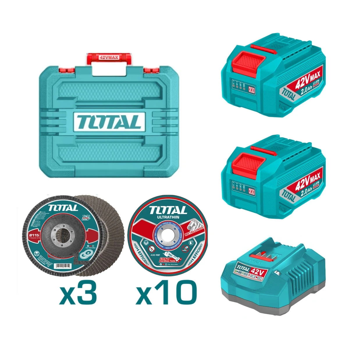 TAGLI4108112 Amoladora inalambrica 1080w 4 1/2'' + 2 batería y cargador 42v total  4