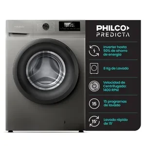 LAVARROPAS PHILCO PREDICTA 8KG CARGA FRONTAL GRIS INVERTER 