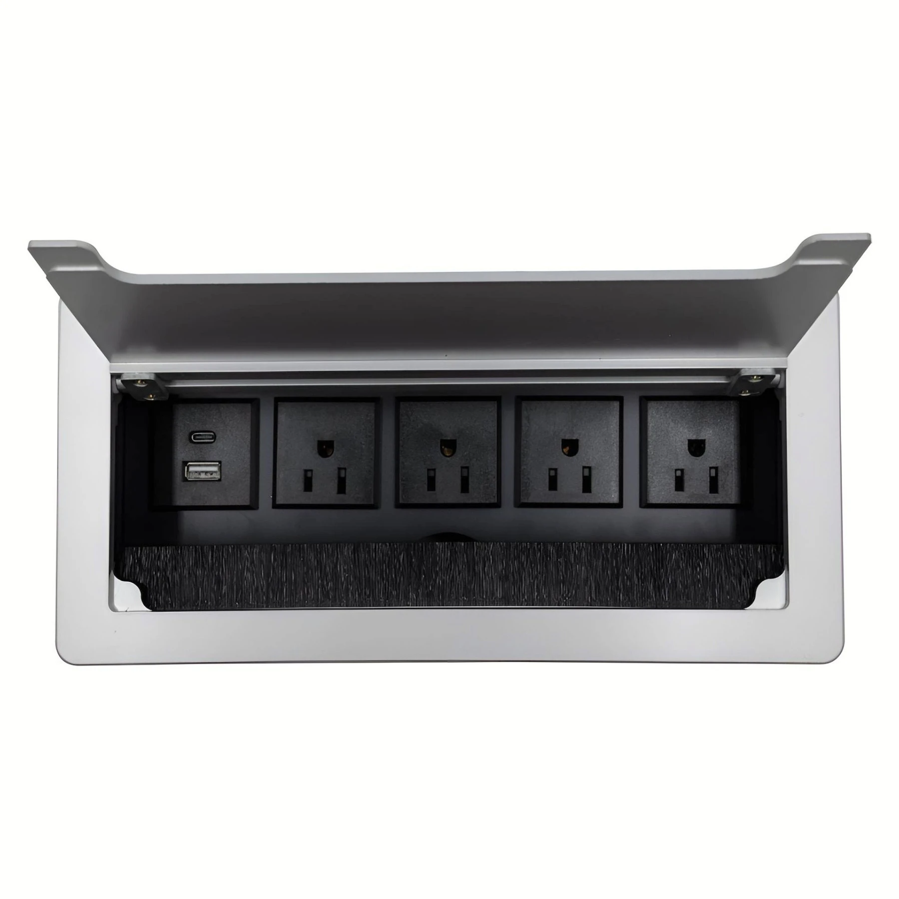 TOMACORRIENTE MESA CUADRUPLE + 2 USB A+C PLATEADO