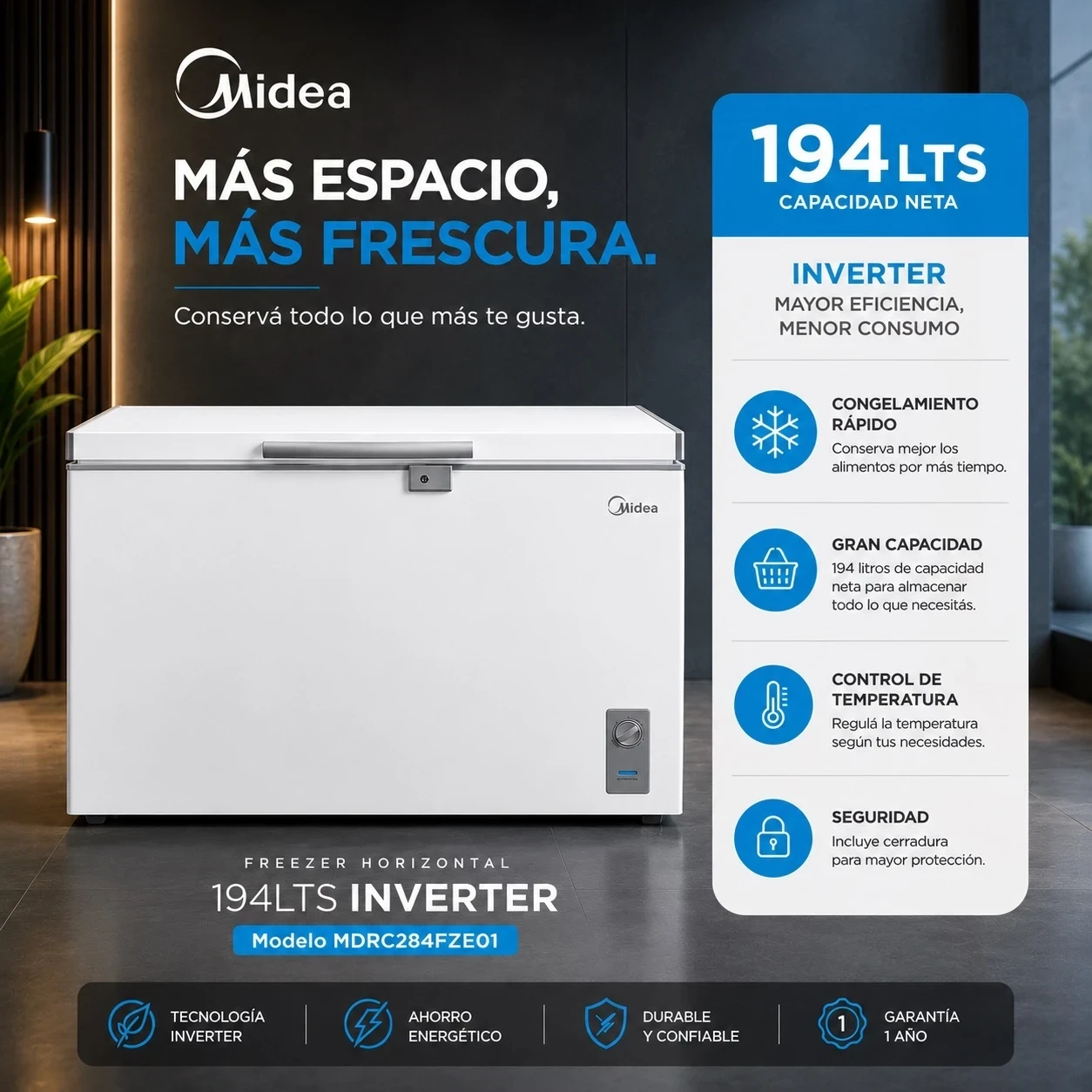 FREEZER HORIZONTAL MIDEA  INVERTER 194LTS BLANCO ‼️SOLO POR PEDIDOS‼️