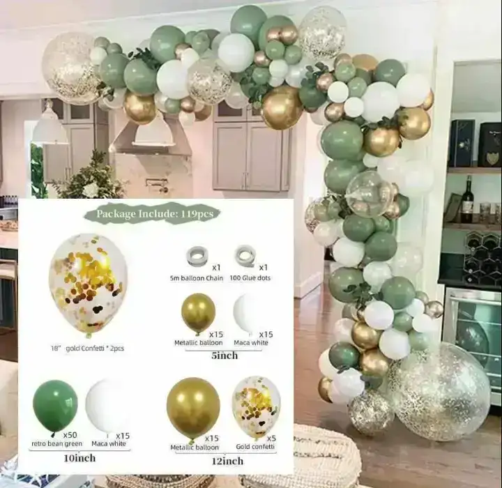 Set guirnalda globos Chrome/latex/confetti dorado verde blanco 
