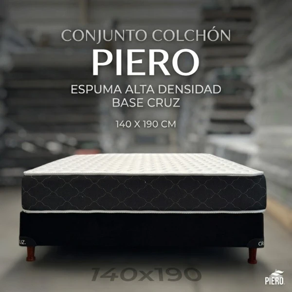 CONJUNTO COLCHÓN PIERO FOAM ESPUMA ALTA DENSIDAD + BASE CRUZ 140 X 190 CM