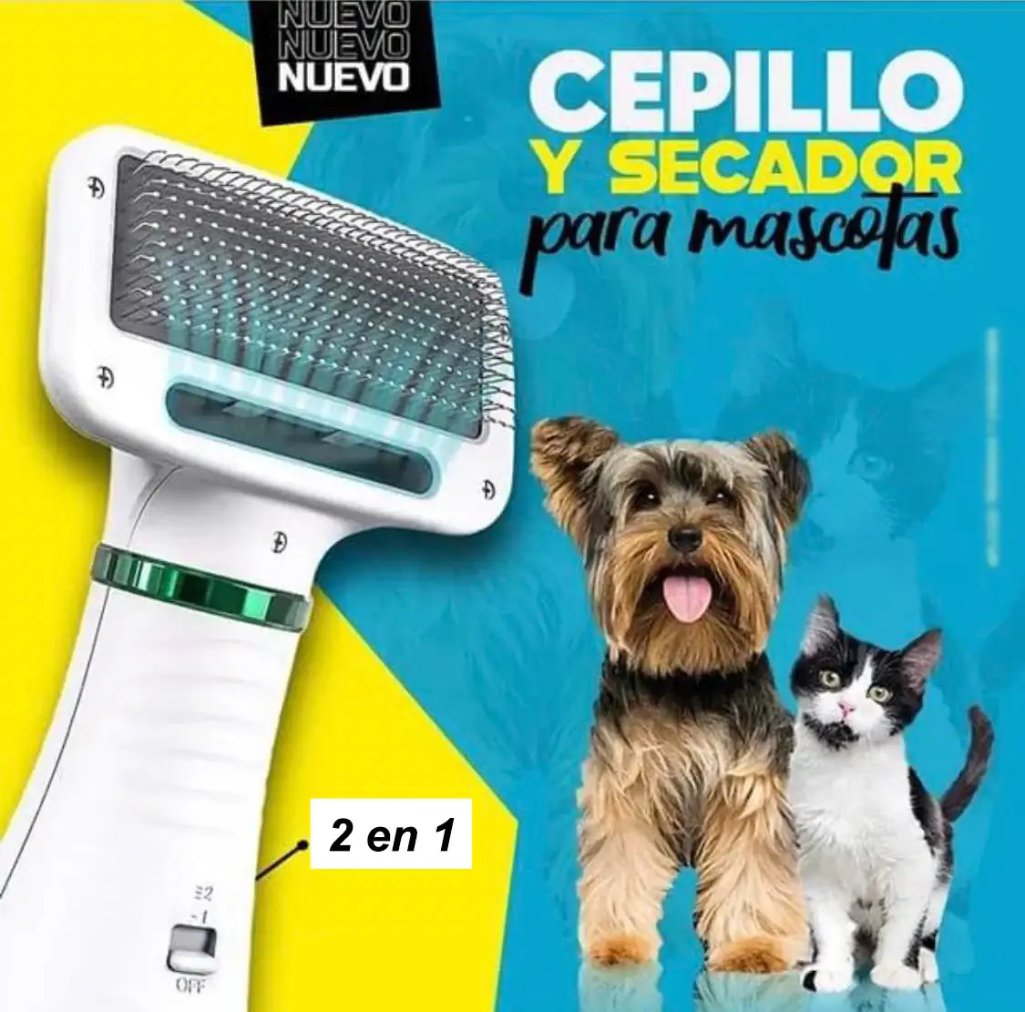 Cepillo Secador para Mascotas 2 en 1