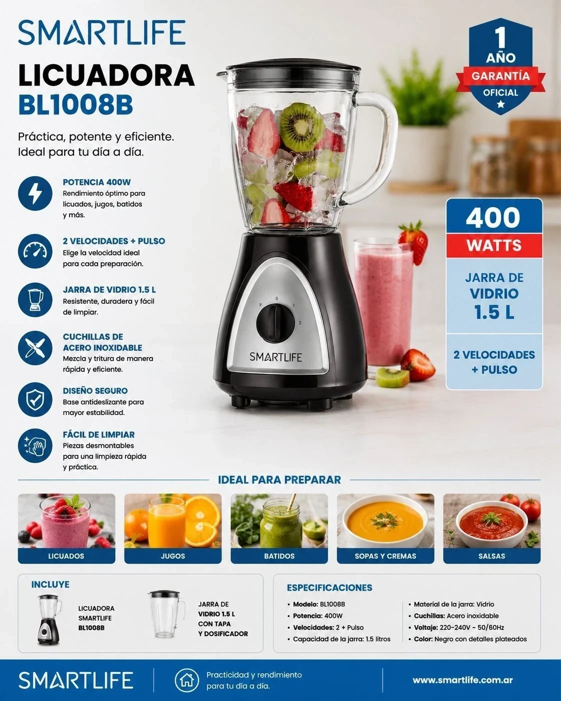 Licuadora De Mesa Smartlife 400w
