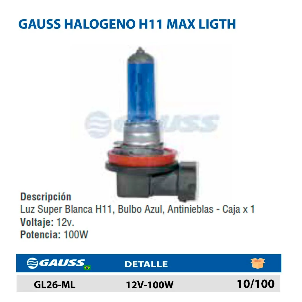 GAUSS HALOGENO H11 MAX LIGTH 12V-100W