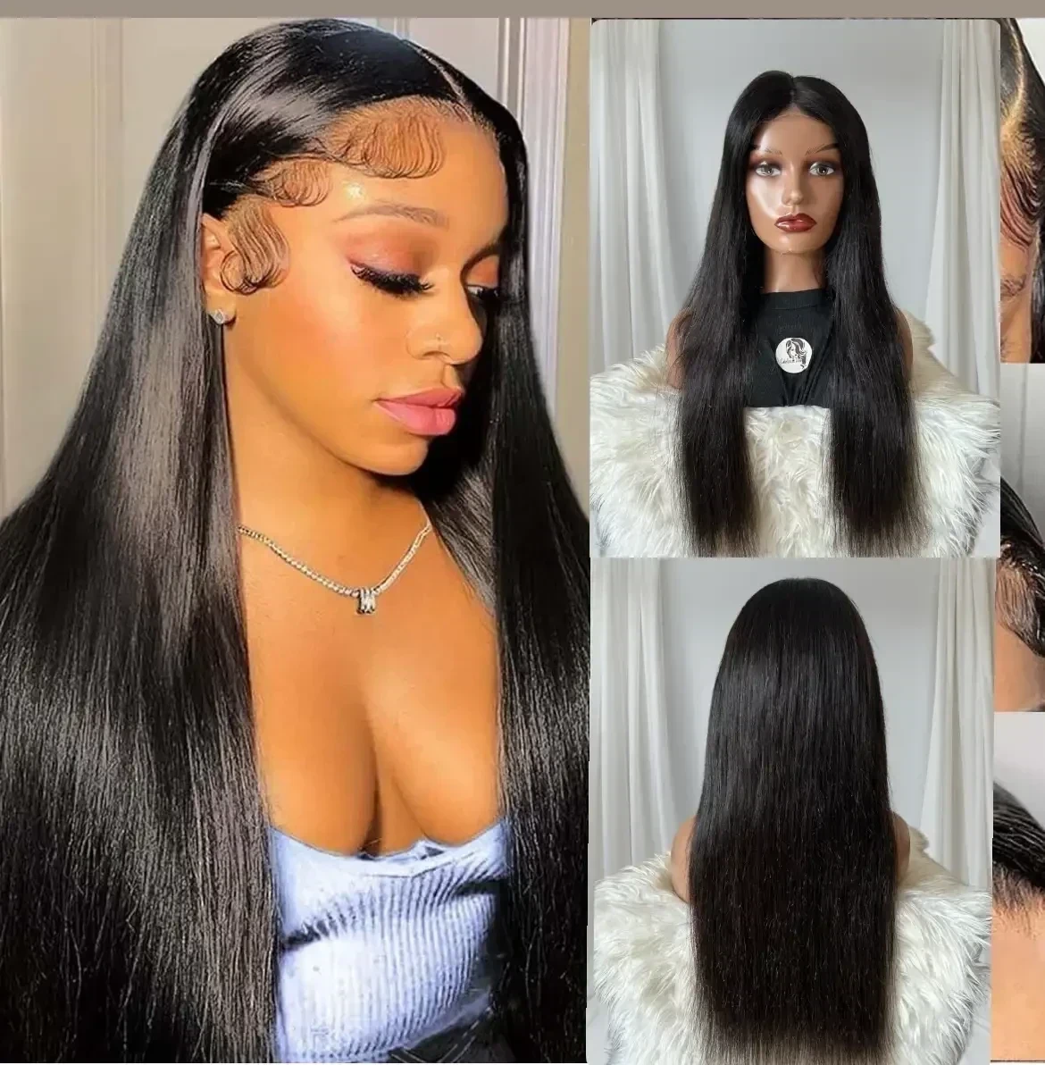 Peluca lisa de cabello humano, 28 pulgadas, 13x4 frontal lace  180 densidad 