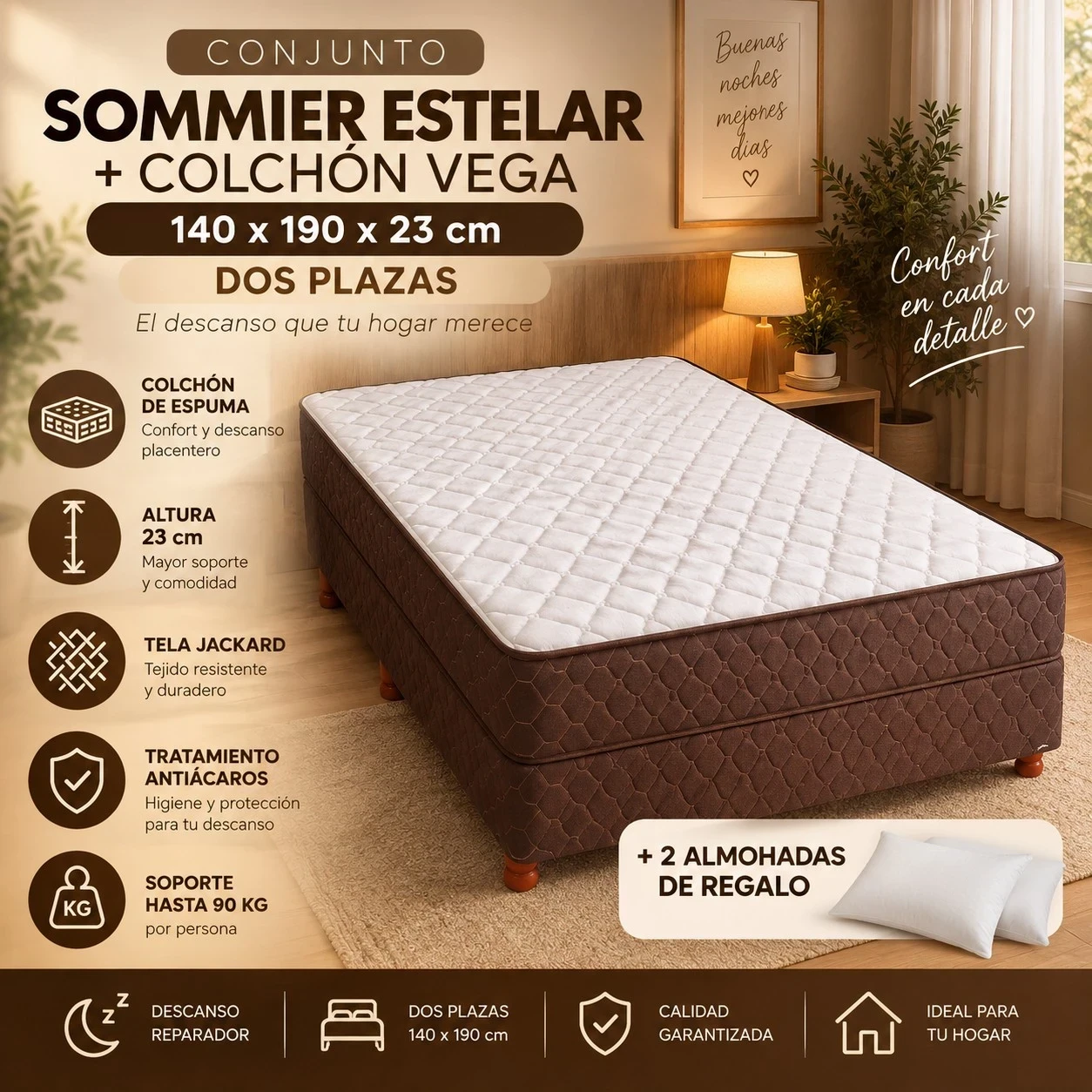  CONJUNTO SOMMIER ESTELAR + COLCHÓN VEGA — DOS PLAZAS CONSULTAR DISPONIBILIDAD CON EL VENDEDOR 