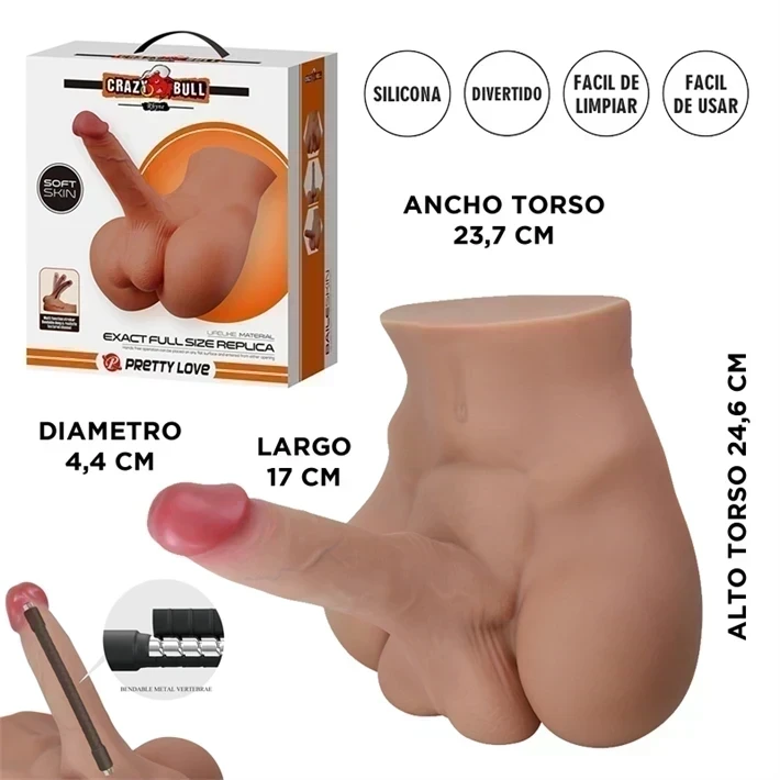 Semi torso con pene realista vertebrado Soft Skin