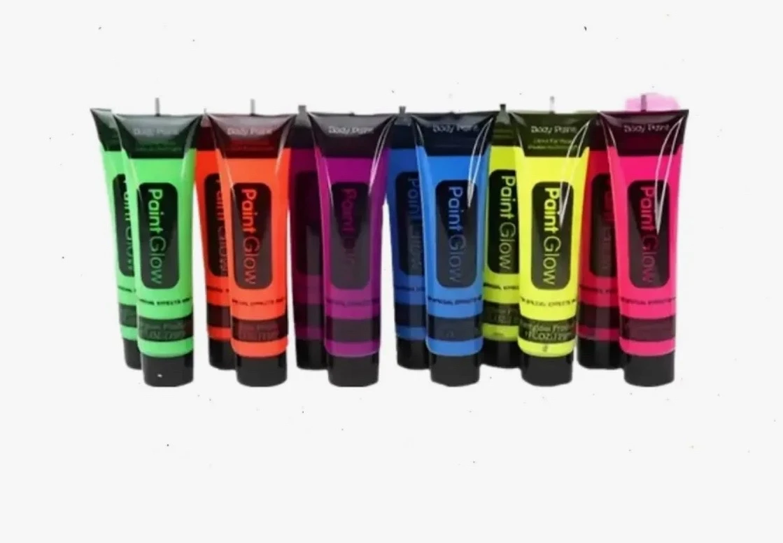 Kit de 12 Tubos de Pintura Corporal Neón Fluorescente con Efecto UV 3
