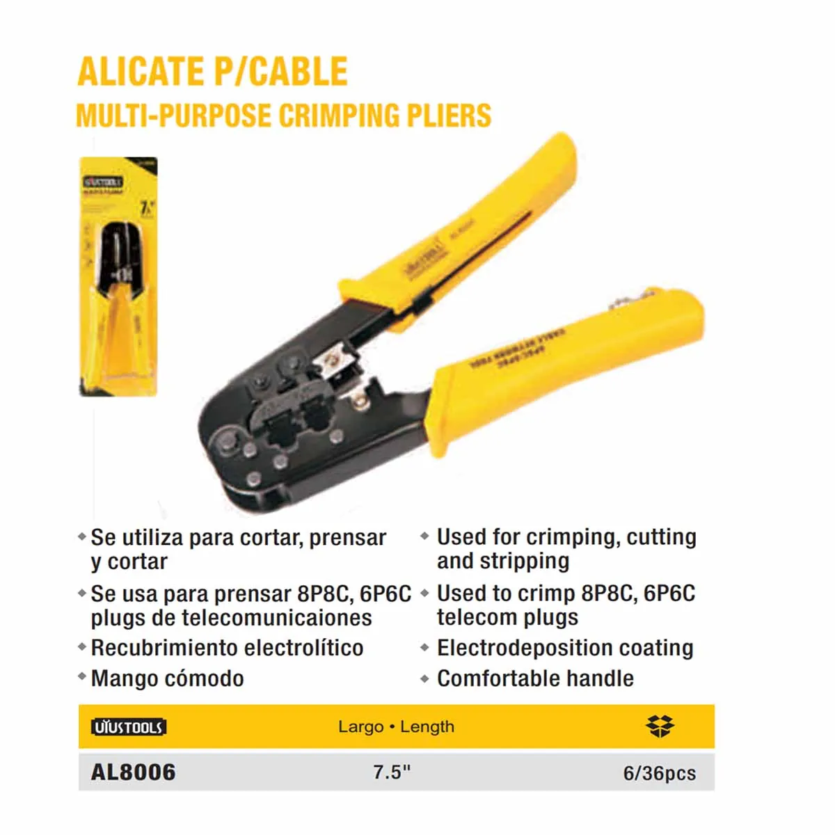 ALICATE P/CABLE Multiuso Grimping UYUST 7.5"