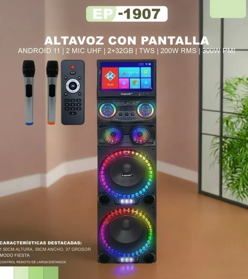 PARLANTE TORRE ECOPOWER EP-1907 C/PANTALLA 15"