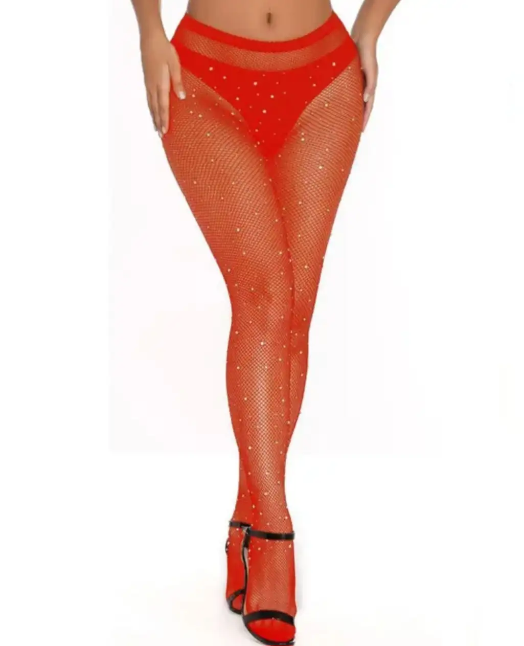Panty brillos rojo con piedras brillantes malla 2