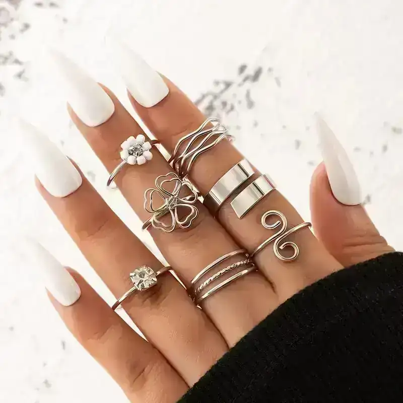Set x7 Anillos Dahlia Plateados REF: MA78