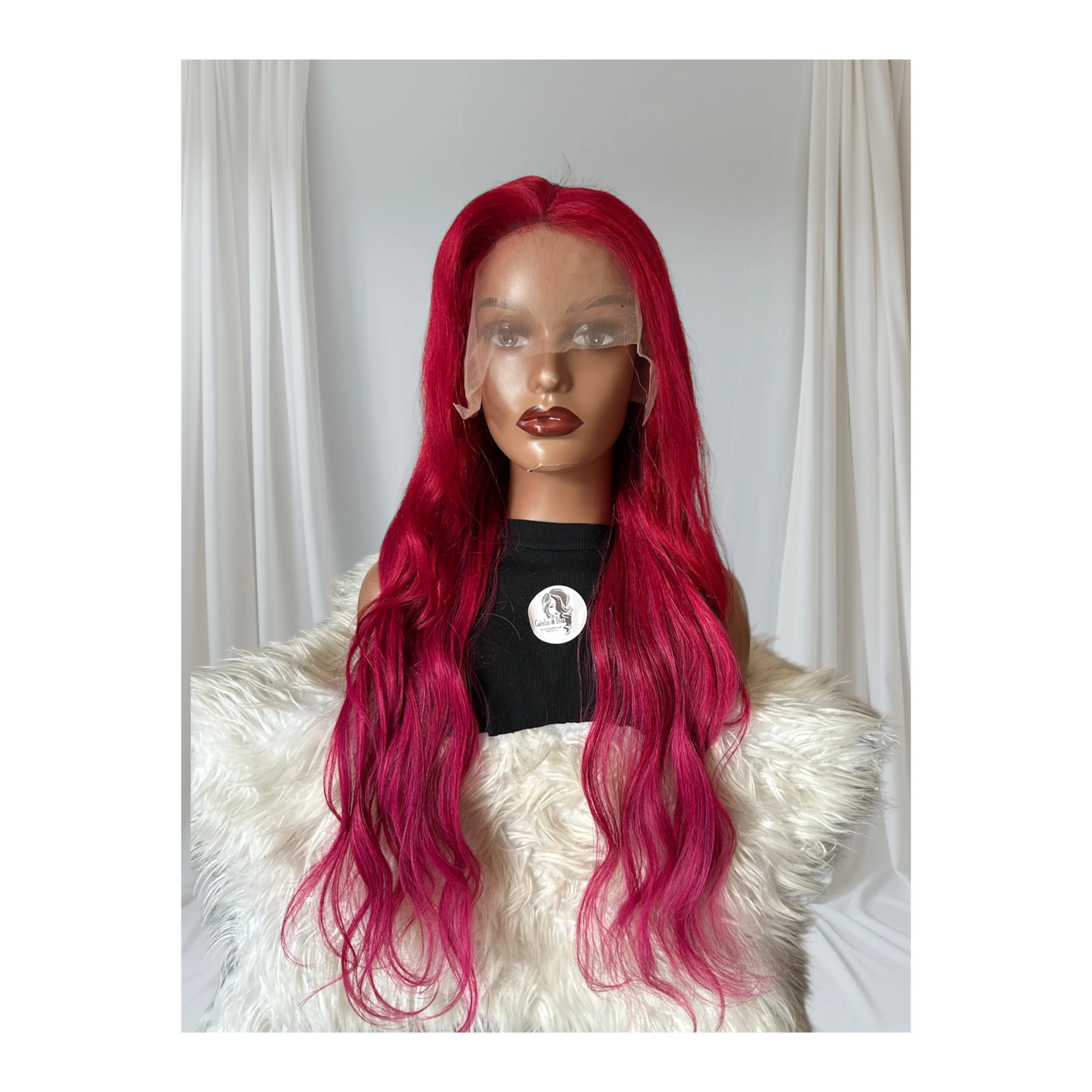 Peluca fantasia Roja con degradado fucsia de cabello humano, frontal lace 13x6, 28 pulgada  2