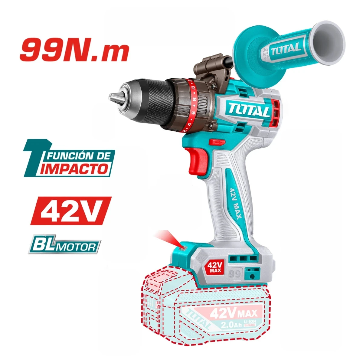 TIDLI429982 Taladro percutor 99nm + 2 batería y cargador 42v total 4