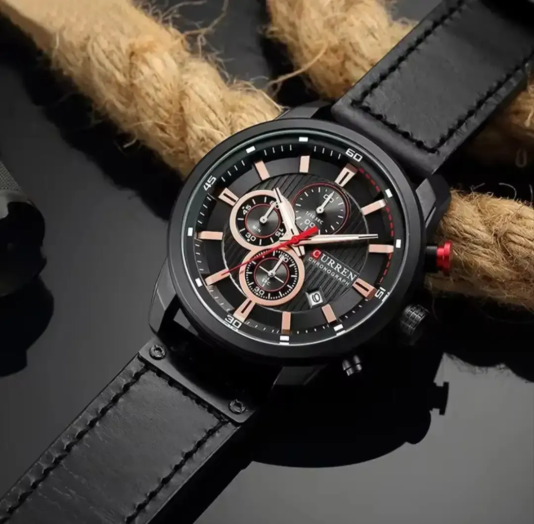 Reloj Curren Original Pulso Cuero Cronografo 8291 Pulso Negro Fondo Negro 2